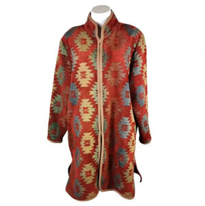 Vintage Circle T Zip Front Southwestern Woven  Duster Jacket Terracotta Large